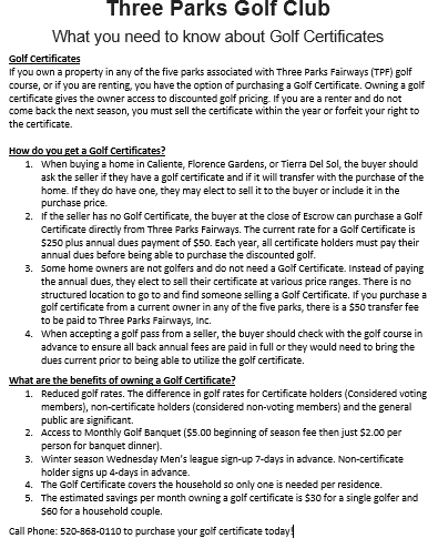 All Fees Golf Certificates